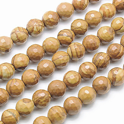 Natural Petrified Wood Beads Strands G-G542-8mm-06-1