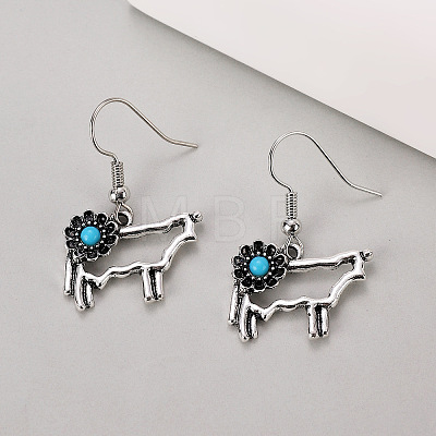Alloy & Synthetic Turquoise Flower Dangle Earrings WGE566C-01-1