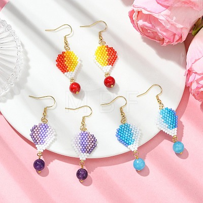 304 Stainless Steel with Glass Cylinder Seed Beads Hot Air Balloon Dangle Earrings EJEW-MZ00820-1