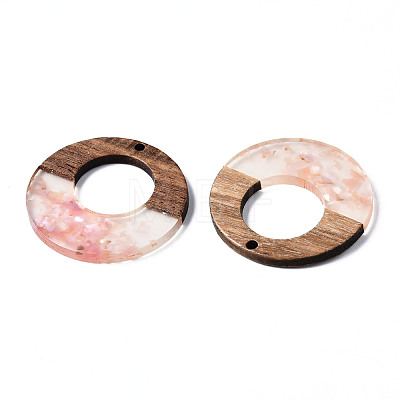 Transparent Resin & Walnut Wood Pendants X-RESI-T035-20-A01-1