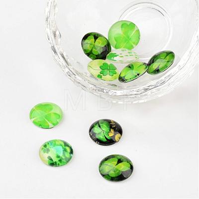 Half Round/Dome Four Leaf Clover Glass Cabochons X-GGLA-A002-12mm-CC-1