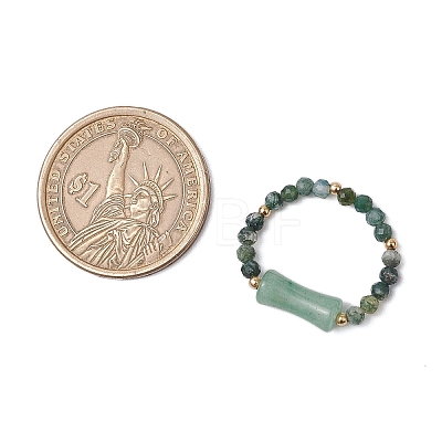 Natural Moss Agate Beaded Rings RJEW-TA00189-1