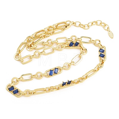 7MM Brass Pave Cubic Zirconia Figaro Chain Necklaces NJEW-D324-05G-06-1