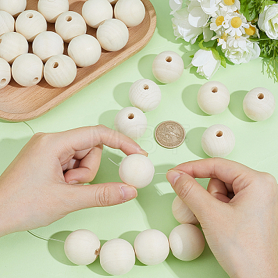30Pcs Natural Unfinished Wood Beads WOOD-PA0001-59-1