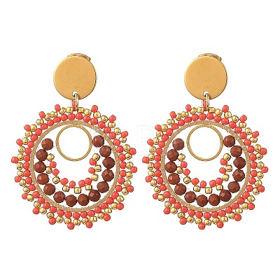 304 Stainless Steel with Glass Seed Beads Stud Earrings EJEW-MZ00761-02-1