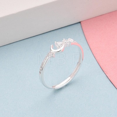 925 Sterling Silver Micro Pave Clear Cubic Zirconia Adjustable Finger Rings for Women STER-N016-144S-1