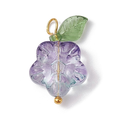 Transparent Glass Flower & Acrylic Leaf Pendants PALLOY-JF02287-02-1