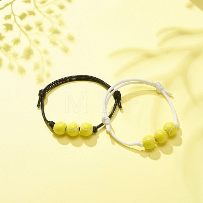 2Pcs 2 Colors Acrylic Tennis Beaded Bracelet BJEW-JB08558-01-1