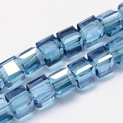 Faceted Cube Pearl Luster Plated Electroplate Glass Beads Strands EGLA-E041-5mm-PL01-1