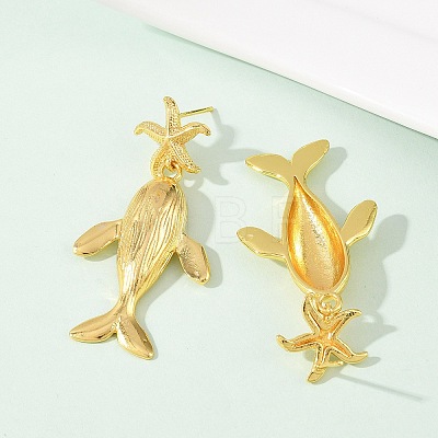 Ocean Theme Brass Dangle Stud Earrings EJEW-F400-04A-G-1