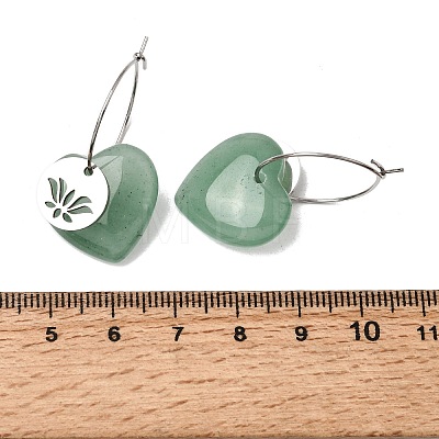 Natural Green Aventurine & 304 Stainless Steel Hoop Earrings for Women EJEW-G475-02P-06-1