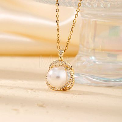 Brass Pave Clear Cubic Zirconia Pendant Necklaces ER6847-1