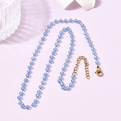 304 Stainless Steel with Glass Faceted Rondelle Bead Handmade Link Chain Birth Stone Necklaces for Women NJEW-G195-01G-07-1