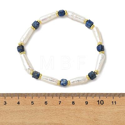 Natural Lapis Lazuli & Cultured Freshwater Pearl Beaded Bracelets BJEW-JB14045-04-1
