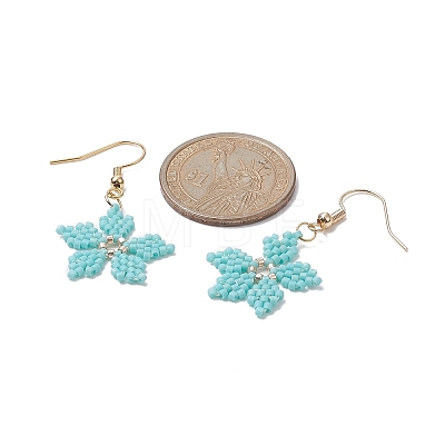 Glass Seed Braided Snowflake Dangle Earrings EJEW-MZ00069-02-1