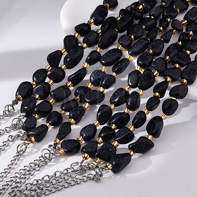 Synthetic Blue Goldstone Beaded Bracelets for Women G-P563-07P-13-1