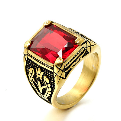 316L Stainless Steel & Cubic Zirconia Men's Vintage Carved Finger Rings FS-WG82D33-29-1