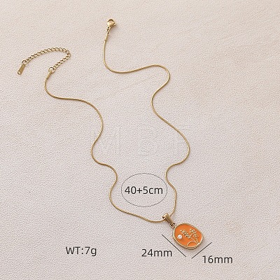 316 Surgical Stainless Steel Enamel with Imitation Pearl Flower Pendant Necklaces for Women JX9312-1