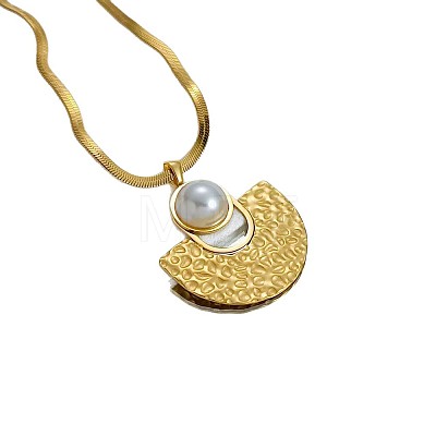 304 Stainless Steel & Imitation Pearl Textured Pendant Necklaces WGD189B-02-1