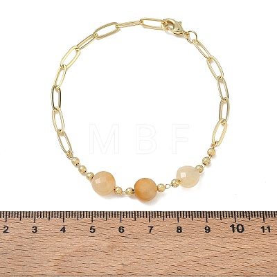 Natural Yellow Aventurine Faceted Flat Round Beaded Brass Paperclip Chain Bracelets GG-CBA37F5-02G-07-1