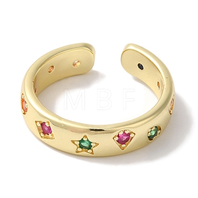 Brass Micro Pave Colorful Cubic Zirconia Open Cuff Rings for Women RJEW-C098-32G-1