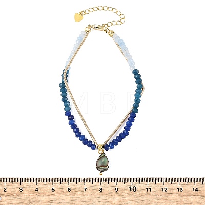Natural Paua Shell Charm Dyed Natural Malaysia Jade Faceted Rondelle Bracelets with 304 Stainless Steel Chains for Women BJEW-JB14297-01-1