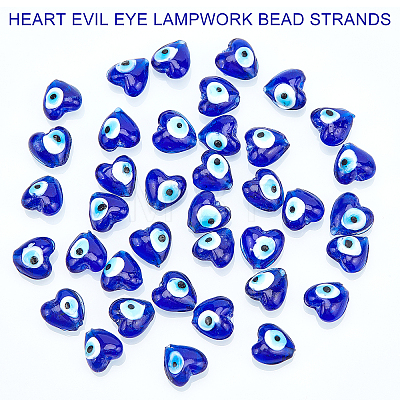 Heart Evil Eye Lampwork Bead Strands LAMP-NB0001-33-1