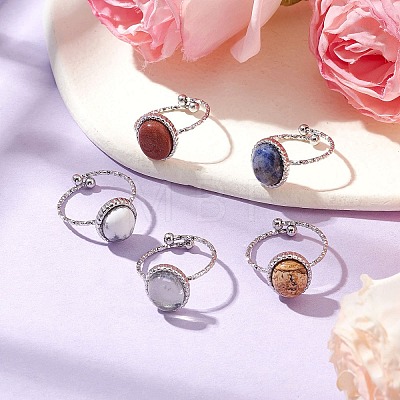 Oval Natural & Synthetic Gemstone Finger Rings RJEW-JR00748-02-1