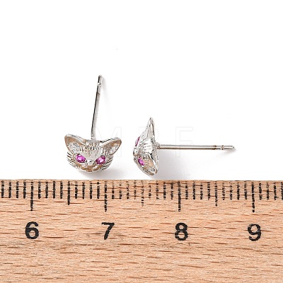Cat Shape Brass Micro Pave Cubic Zirconia Stud Earrings EJEW-L278-11P-1