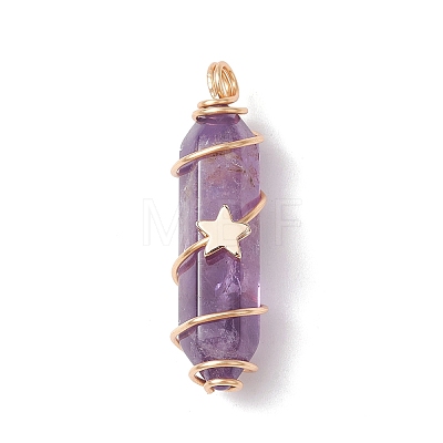 Natural Amethyst Copper Wire Wrapped Pendants PALLOY-JF02535-02-1