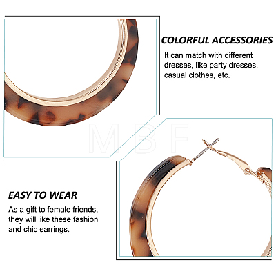 ANATTASOUL 4 Pairs 4 Colors Cellulose Acetate(Resin) Hoop Earrings with Alloy Pins EJEW-AN0004-51-1
