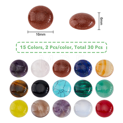 30Pcs 15 Styles Natural & Synthetic Mixed Gemstone Cabochons G-FH0001-89-1