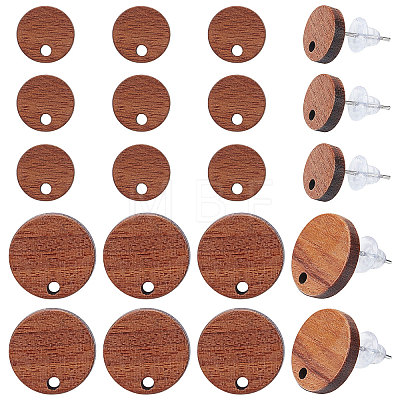 20 Pairs 2 Size Walnut Wood Flat Round Stud Earring FIND-SC0003-93-1