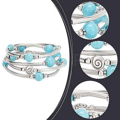 4Pcs 4 Style Natural Mixed Gemstone Round Beaded Wrap Bracelet Set BJEW-AN0001-35-1