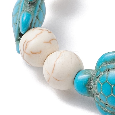 Round & Turtle Dyed Synthetic Turquoise & Magnesite Beaded Stretch Bracelets for Women BJEW-JB10936-01-1