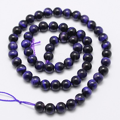 Natural Purple Tiger Eye Round Bead Strands G-M220-8mm-01-1