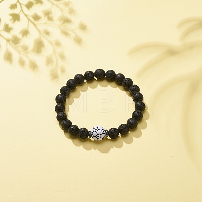 Natural Lava Rock & Synthetic Hematite & Acrylic Beaded Stretch Bracelet BJEW-JB08553-04-1