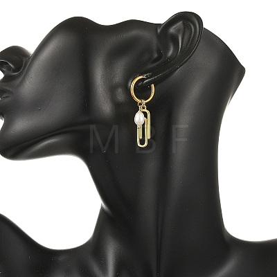 Natural Cultured Freshwater Pearl with Brass Hoop Earrings EJEW-JE07384-1
