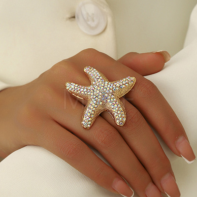 Alloy with Rhinestone Cuff Open Rings for Women JG5822-1-1