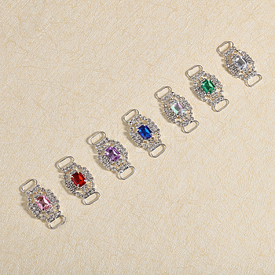 14Pcs 7 Colors Silver Plated Brass Rhinestone Connector Charms RB-CA0001-06-1