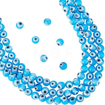  3 Strands Handmade Evil Eye Lampwork Round Bead Strands LAMP-NB0001-72-1