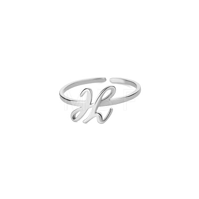 Adjustable 201 Stainless Steel Letter Open Cuff Rings for Women FS-WG61269-34-1