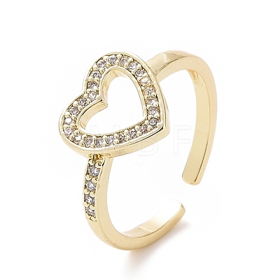 Clear Cubic Zirconia Hollow Out Heart Open Cuff Ring RJEW-I094-03G-1