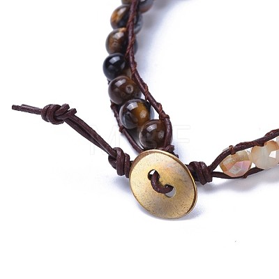 Three Loops Natural Tiger Eye Beads Wrap Bracelets BJEW-JB04247-02-1