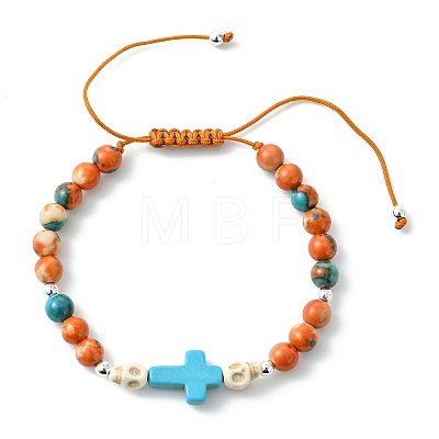 Adjustable Synthetic Turquoise & Ocean White Jade Braided Bead Bracelets BJEW-JB13733-1