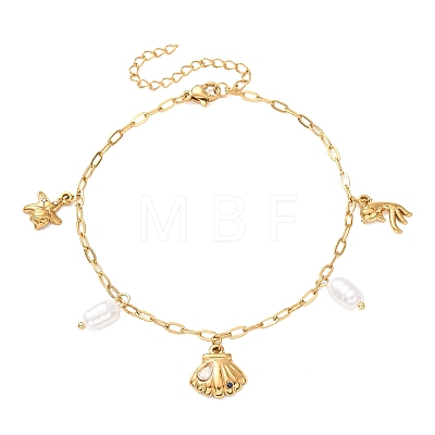 Ocean 304 Stainless Steel and Imitation Pearl Charm Anklets for Women SA-CBA3D94-04D-G-1