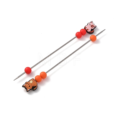 12Pcs 12 Styles Silicone Cat Shape Bead with Stainless Steel Knitting Needles AJEW-ME00026-1