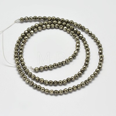 Natural Pyrite Round Beads Strands G-F197-09-3mm-1