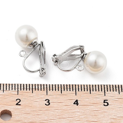 304 Stainless Steel Clip-on Earring Findings with Imitation Pearl Plastic Beaded STAS-H216-03B-P-1