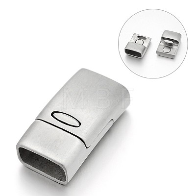 Matte 304 Stainless Steel Rectangle Magnetic Clasps with Glue-in Ends STAS-E089-64P-1